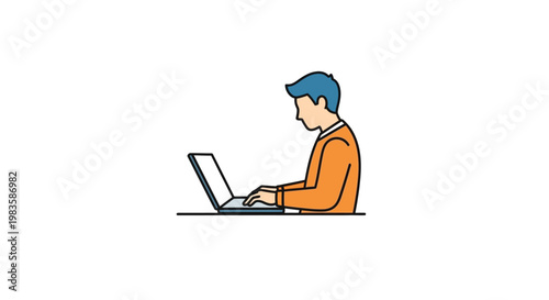Man sitting and working on laptop.