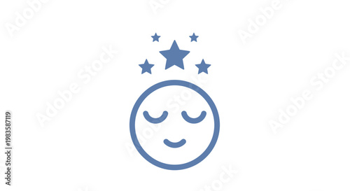 A smiling face with stars above.