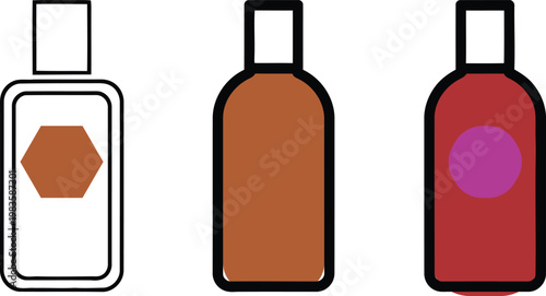 Minimalist Cosmetic Bottle Icon Set for Skincare Serum Lotion and Essential Oil Beauty Product Branding