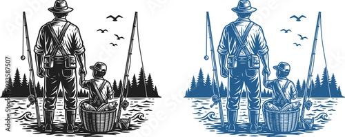 Touching fathers day illustration a father and son bond in a forest landscape perfect for cards gifts