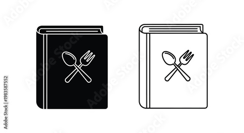 Two cookbook icons one filled one outlined featuring cutlery