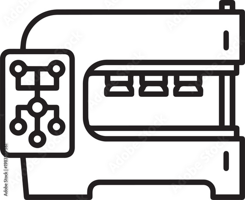 Professional Hydraulic Press Brake with Valve Block Vector Icon for Industrial Manufacturing, CNC Machining, Metal Fabrication, Engineering Blueprints, Technical Documentation, Automotive