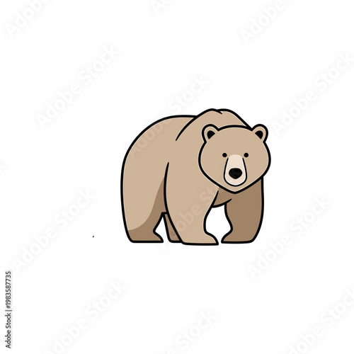 Minimalist cartoon grizzly bear vector illustration isolated on white