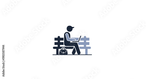 Man sitting on a bench with laptop.