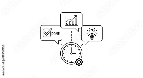 Business concepts with time management illustrated in a linear silhouette