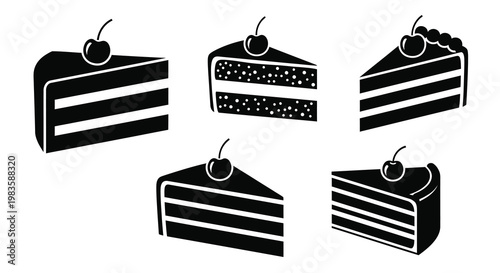 Black and white cake slices presented in a graphic silhouette