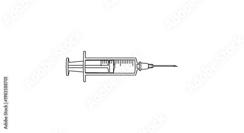 Detailed illustration of a medical syringe in black outline silhouette