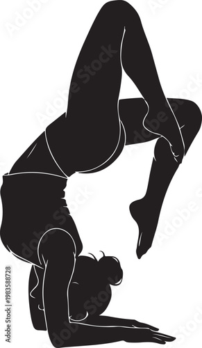woman in yoga scorpion pose vector silhouette