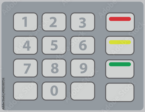 ATM keypad vector illustration, numeric pin pad for banking, gray electronic terminal buttons