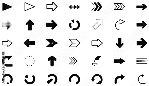 Assortment of arrow and directional icons, including simple, dotted, and filled styles.