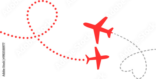 Airplane route in abstract dotted line shape. Background for travel and tourism, travel concept. Start point, airplane and dashed line trace, Airplane routes Red, Travel icon, Travel from start point.