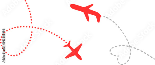 Airplane route in abstract dotted line shape. Background for travel and tourism, travel concept. Start point, airplane and dashed line trace, Airplane routes Red, Travel icon, Travel from start point.