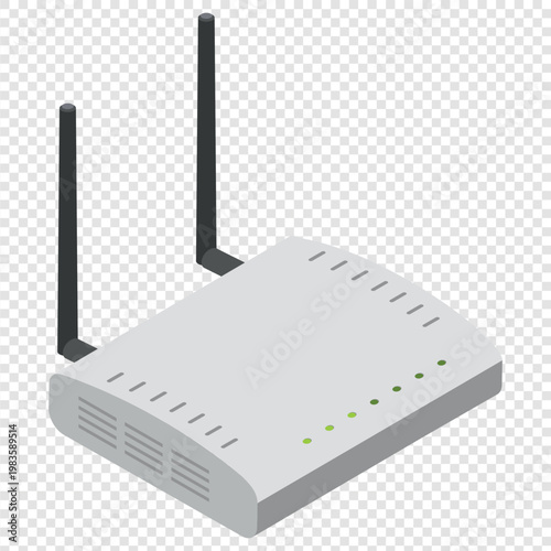 Isometric wireless router vector, wifi modem with antennas, network hardware for home office
