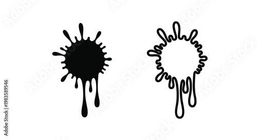 Abstract ink blots and line drawing resembling liquid forms