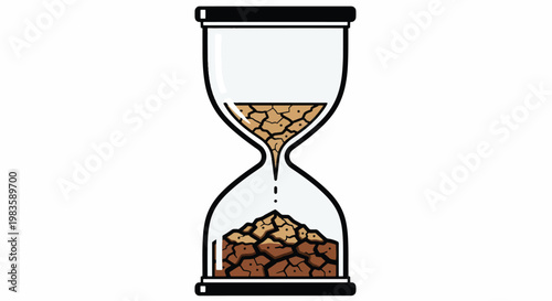Illustration of an hourglass with brown sand on a white background, symbolizing climate change and time running out.