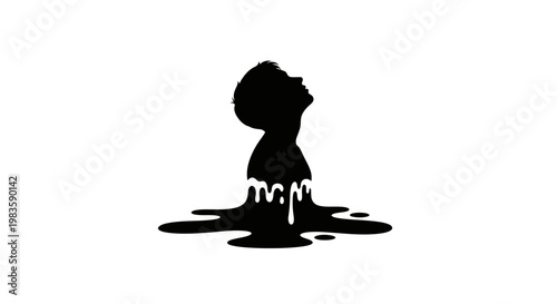 A black silhouette of a melting person.