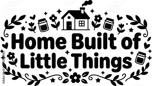 Home built of little things house flowers stars and leaves vector art