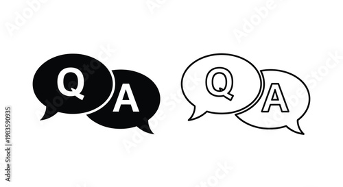 Black and white illustration of question and answer speech bubbles