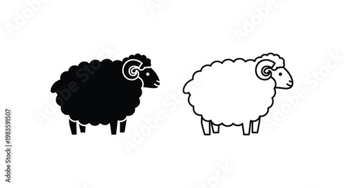 Black and White Sheep Icons Design Vector