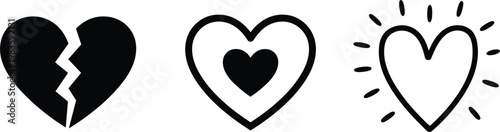 Heart icons set, broken and love symbols collection, romance vector illustration design elements