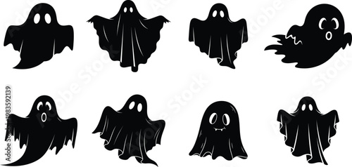 Eight spooky ghost silhouettes a halloween collection of spectral and ethereal figures