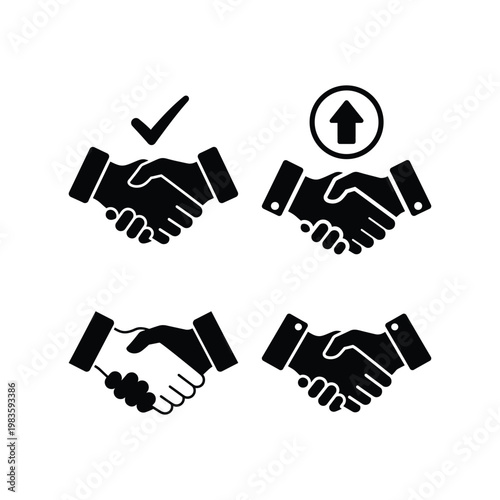 Business approval handshake partnership silhouette vector set