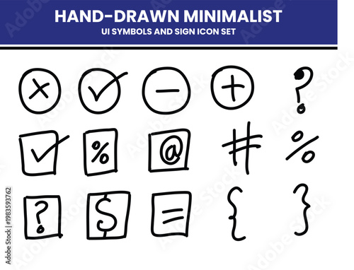Hand-Drawn Minimalist UI Symbols and Sign Icon Set - Creative Doodle Vector