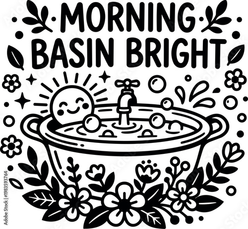 Morning basin bright with happy sun flowers and leaves vector art