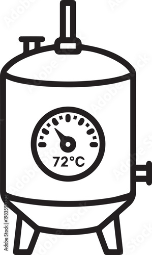 Professional Pasteurization Tank Vector Icon with Adjustable Temperature Dial for Food Safety, Beverage Processing, Pharmaceutical Manufacturing, Industrial Automation, Quality Control