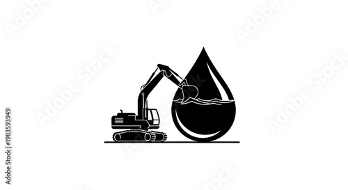 Excavator extracting oil from a drop.
