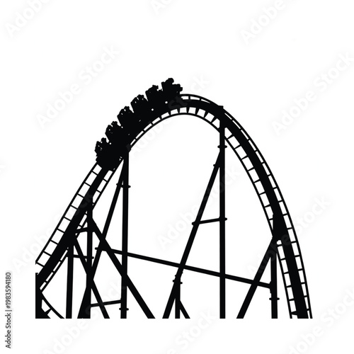 A black silhouette of a rollercoaster ascending a large loop
