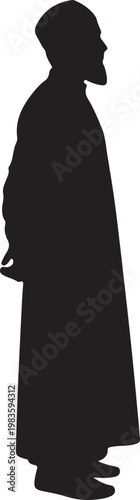Bild auf Leinwand Silhouette of a bearded man in traditional islamic clothing standing in profile