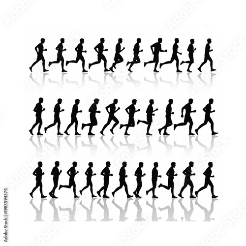 Silhouettes of runners in multiple phases of a running stride