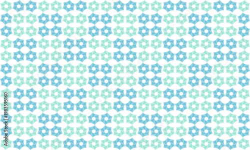 seamless pattern with shapes, green and blue diamond cross ring round hexagon block arrange in checkerboard on white background, design for fabric print or t-shirt paint screening