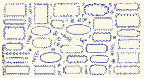  Decorative frame collection featuring doodle style borders ornate squiggles floral elements and vintage sketchbook outlines for creative projects vector illustration set