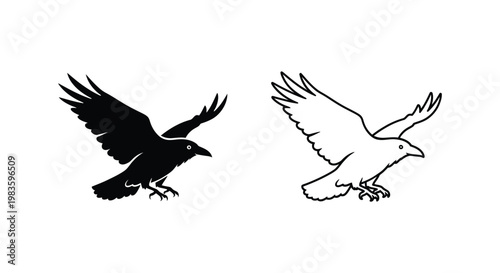 Black Eagle Bird Symbols Flying Creatures Design Vector