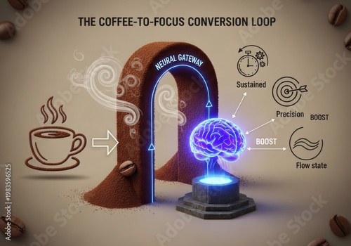The coffee consumption impact on brain focus and productivity depicted through a conversion loop