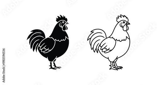 Cartoon Rooster and Hen Vector Art Designs Vector