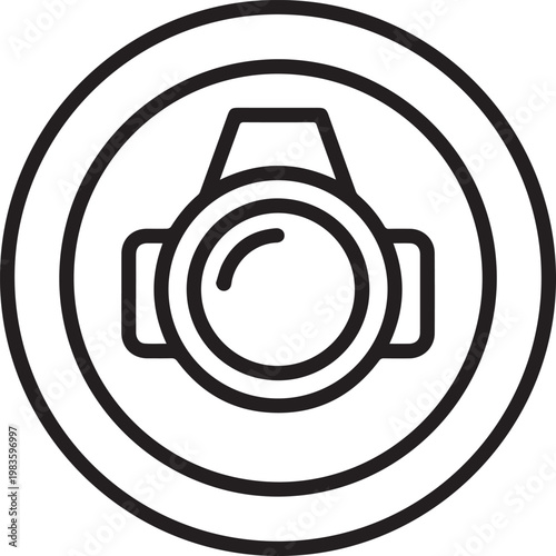 Professional Underwater Strobe Light with Diffusion Ring Vector Icon for Diving Equipment, Marine Photography, Scuba Gear, Aquatic Exploration, Submersible Lighting, Technical Diving, Night