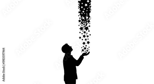 Silhouette of a man releasing particles into the air.