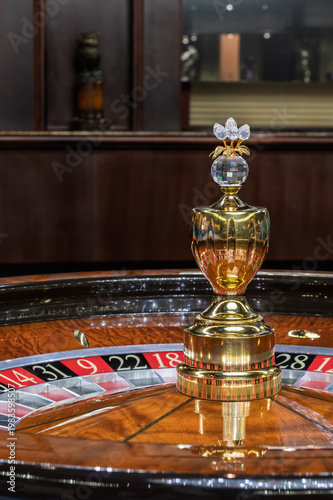 Decorative Gaming Wheel With Ornate Details. Refined And Elegant Vintage Roulette Table Setting