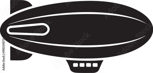 Black airship, zeppelin icon, vector blimp, dirigible symbol