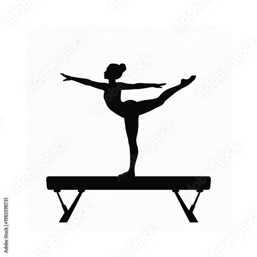 Silhouette of a gymnast performing a balance beam routine