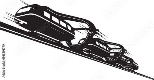 Monorail, train, transportation, vector, black, illustration, futuristic, motion, speed, rail