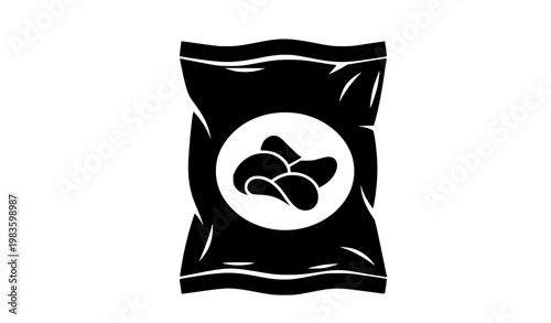 Tableau sur toile Potato chips bag icon vector snack packet silhouette isolated on white