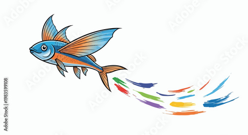 Colorful fish swimming with vibrant tail fins illustration isolated on white background