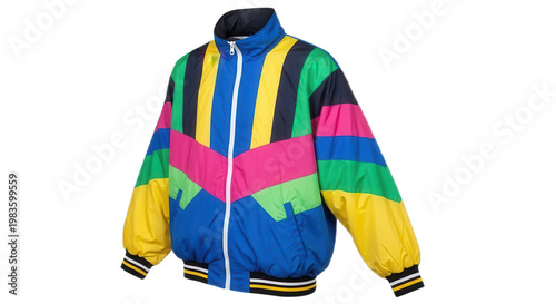 Retro colorful striped tracksuit jacket isolated on transparent background