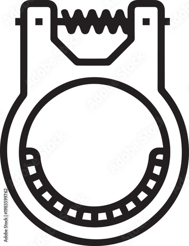 Spring-Loaded Pipe Clamp Mechanism Vector Icon – Industrial Engineering, Mechanical Assembly, HVAC Plumbing, Construction Blueprint, CAD Drafting, Technical Documentation, Fastening