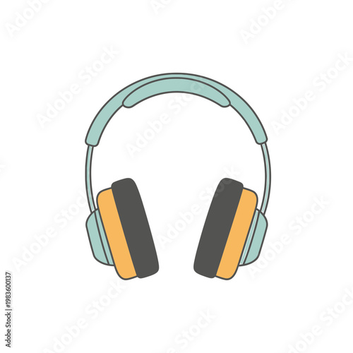 Minimalist headphones icon in blue and orange colors over white