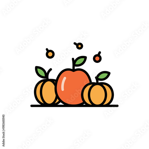 Minimalist fruit icon with apple and peaches vector illustration